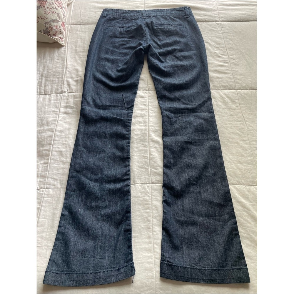 Y2K Low Rise Dark Blue Chambray Trouser Flare Pants 6 2000s Bratz Chic Going Out - Picture 3 of 10